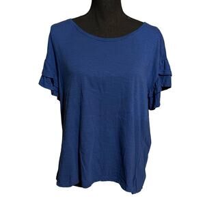 Mac and Me Blue Layered Ruffle Sleeve T-Shirt Top Women's M Medium